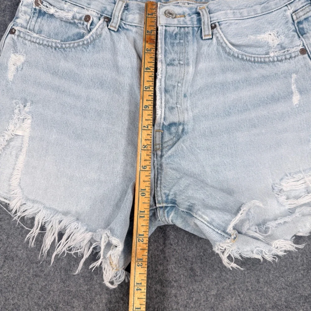 Agolde Parker Long Light Wash Distressed Denim Cutoff Shorts 28